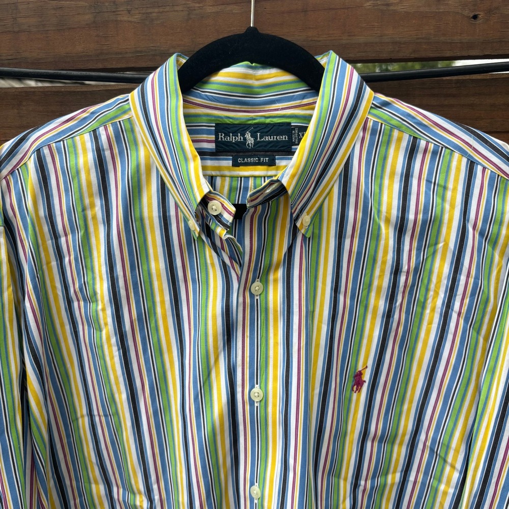 Ralph Lauren Button Down Shirt Mens XL Multi Stripe Excellent Classic Fit Pony